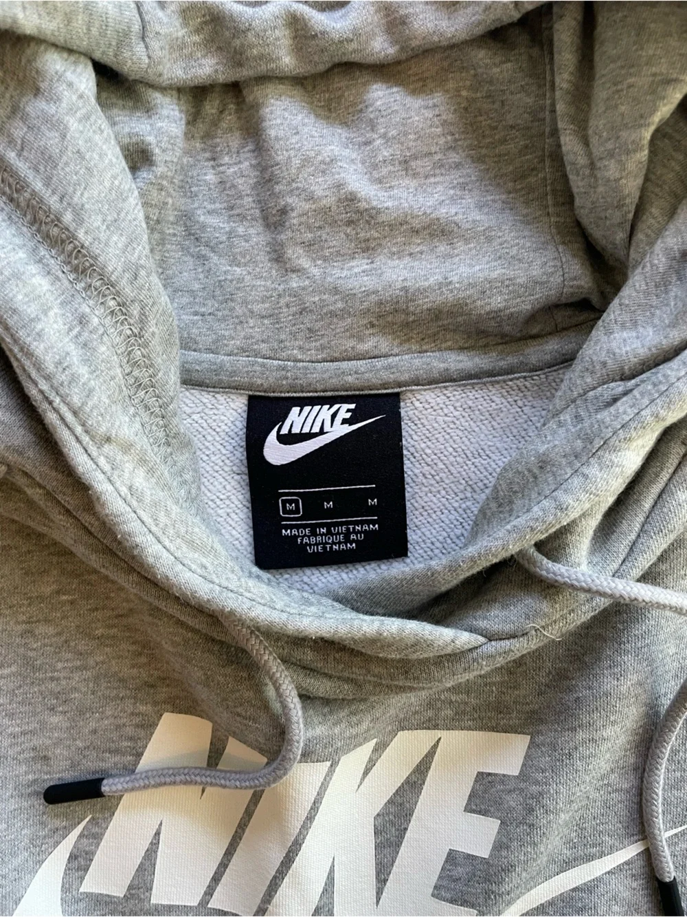 Nike Grey Cropped Pullover Hoodie with White Swoosh Size Medium